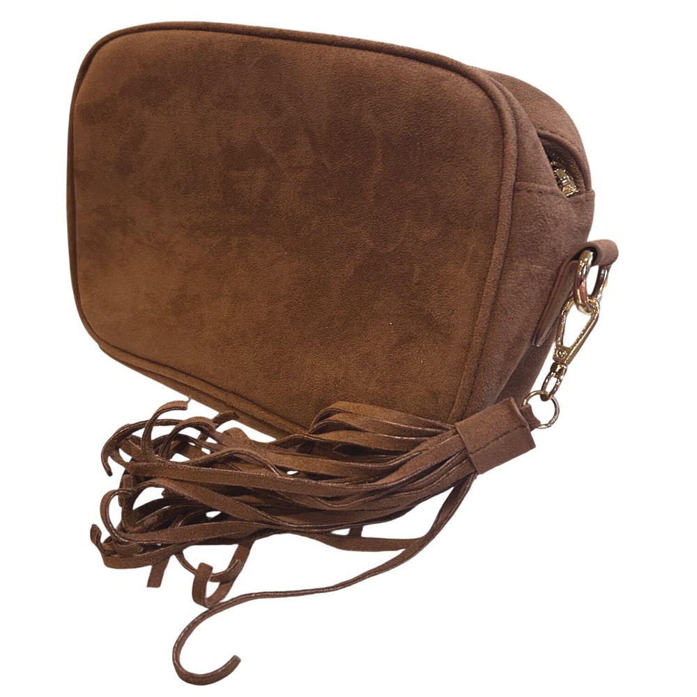 ah-dorned Crossbody Bag Womens Small Brown Excellent Faux Suede Tassel Boho